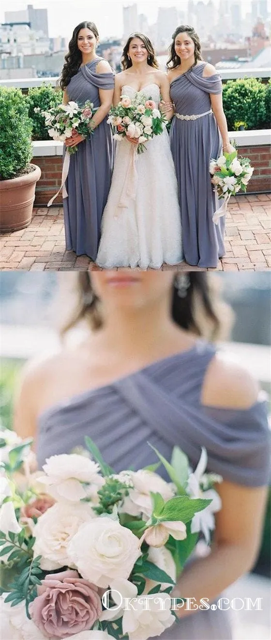 Dark Grey One Shoulder Sleeveless Ruffles Chiffon Bridesmaid Dresses, TYP1810