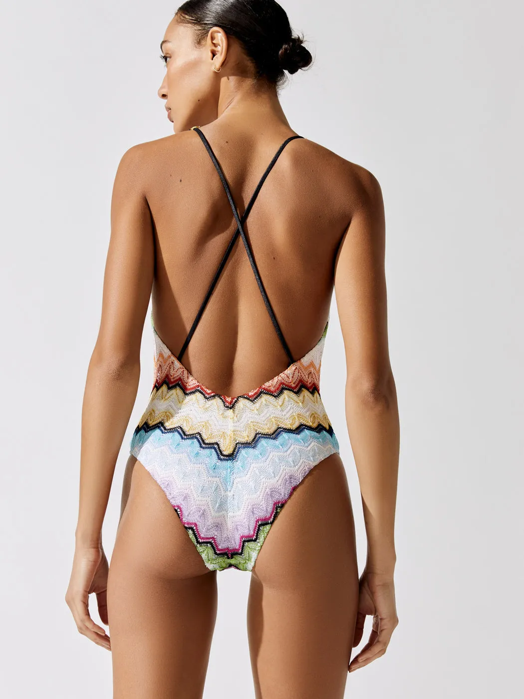 Deep V One Piece Swimsuit - Bright Multicolor