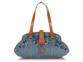 Dior Blue Floral Embroidered Denim Handbag