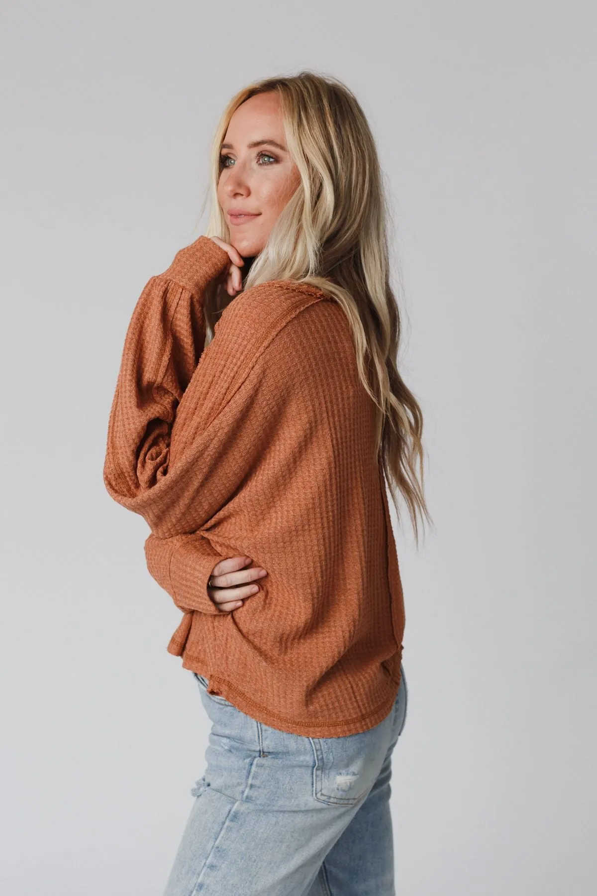 Drifter Waffle Knit Top - Ginger