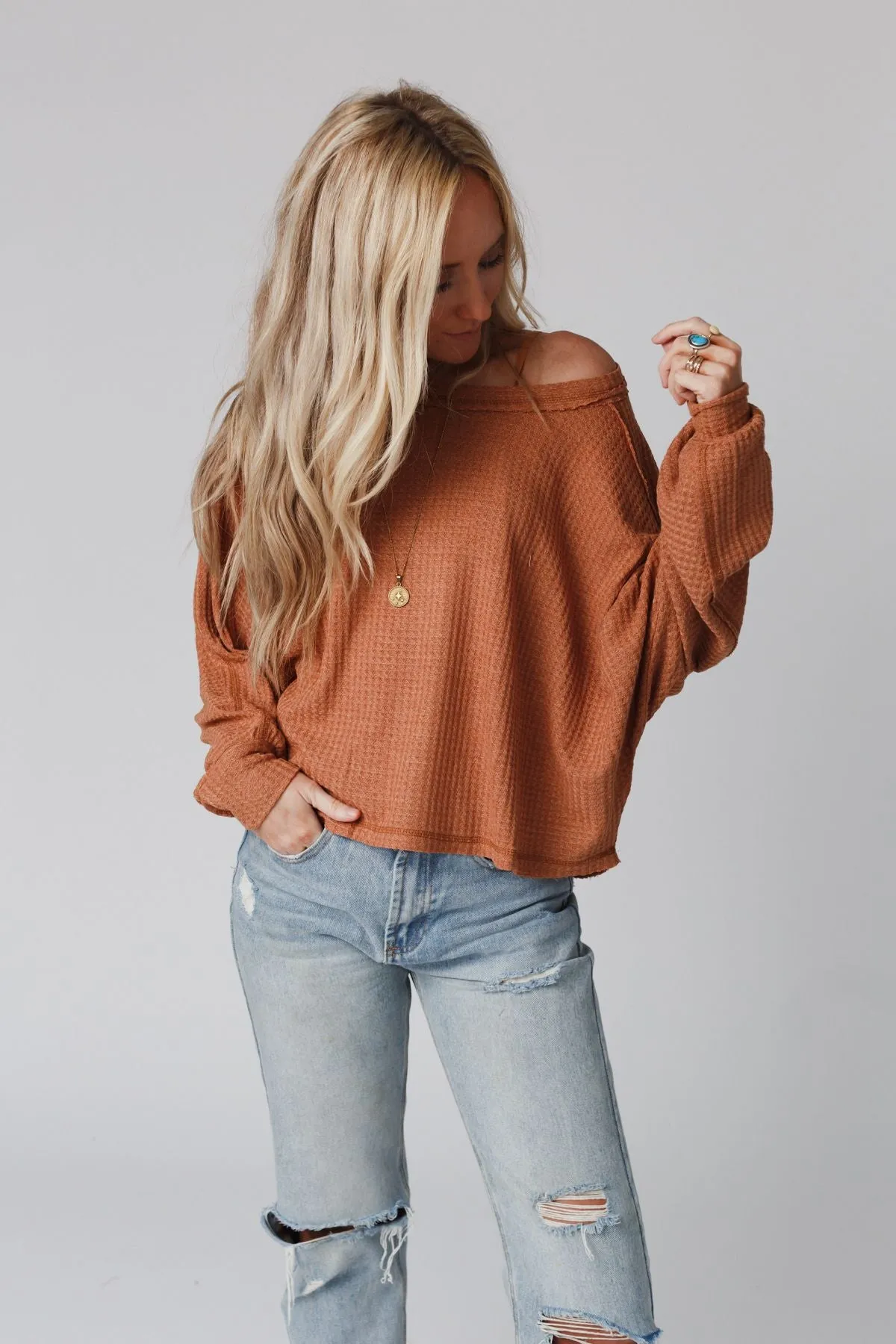 Drifter Waffle Knit Top - Ginger