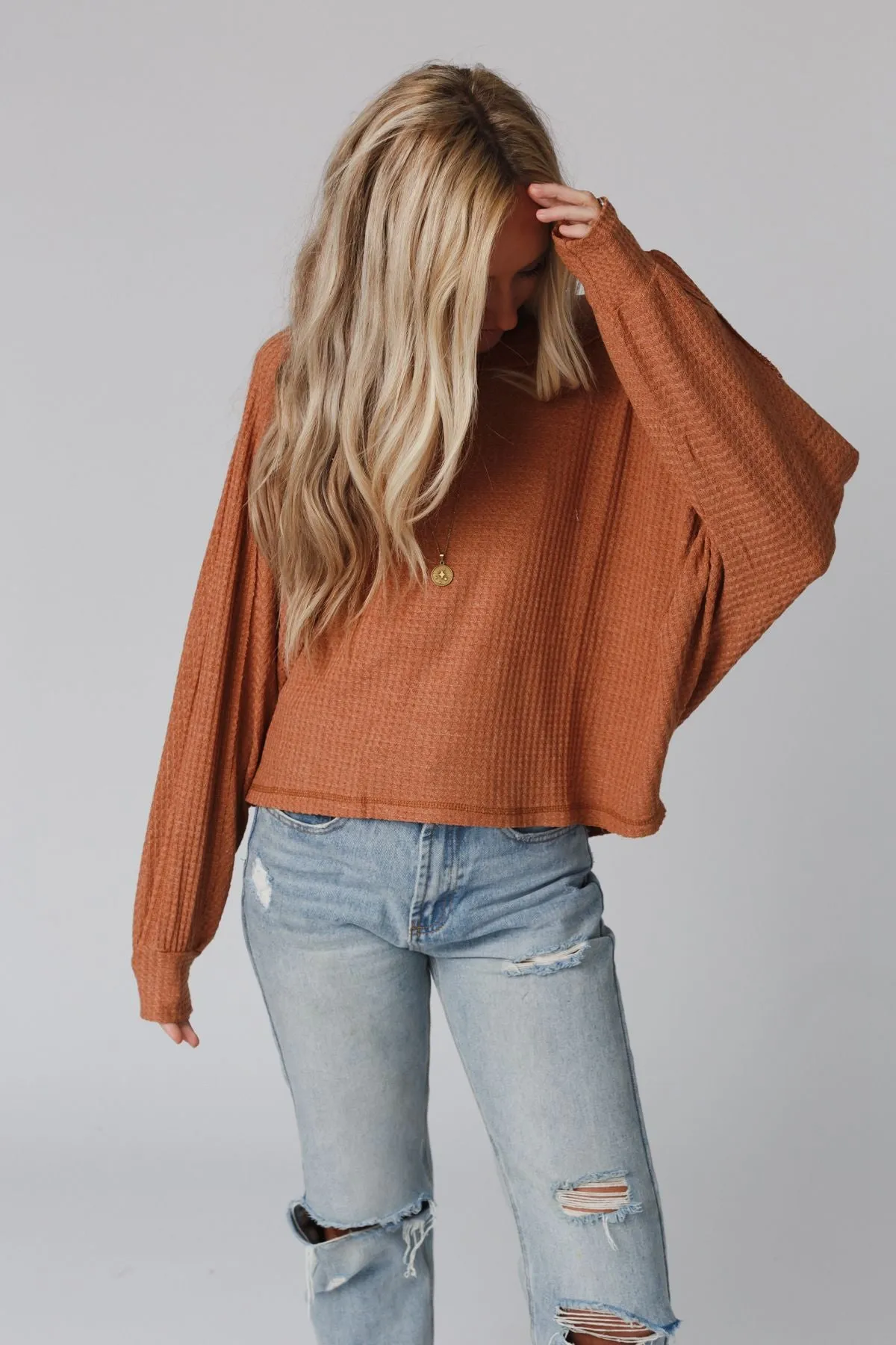 Drifter Waffle Knit Top - Ginger