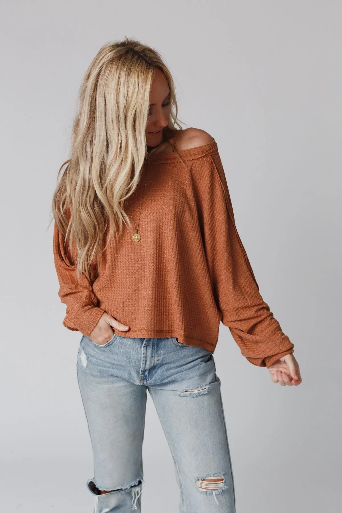 Drifter Waffle Knit Top - Ginger