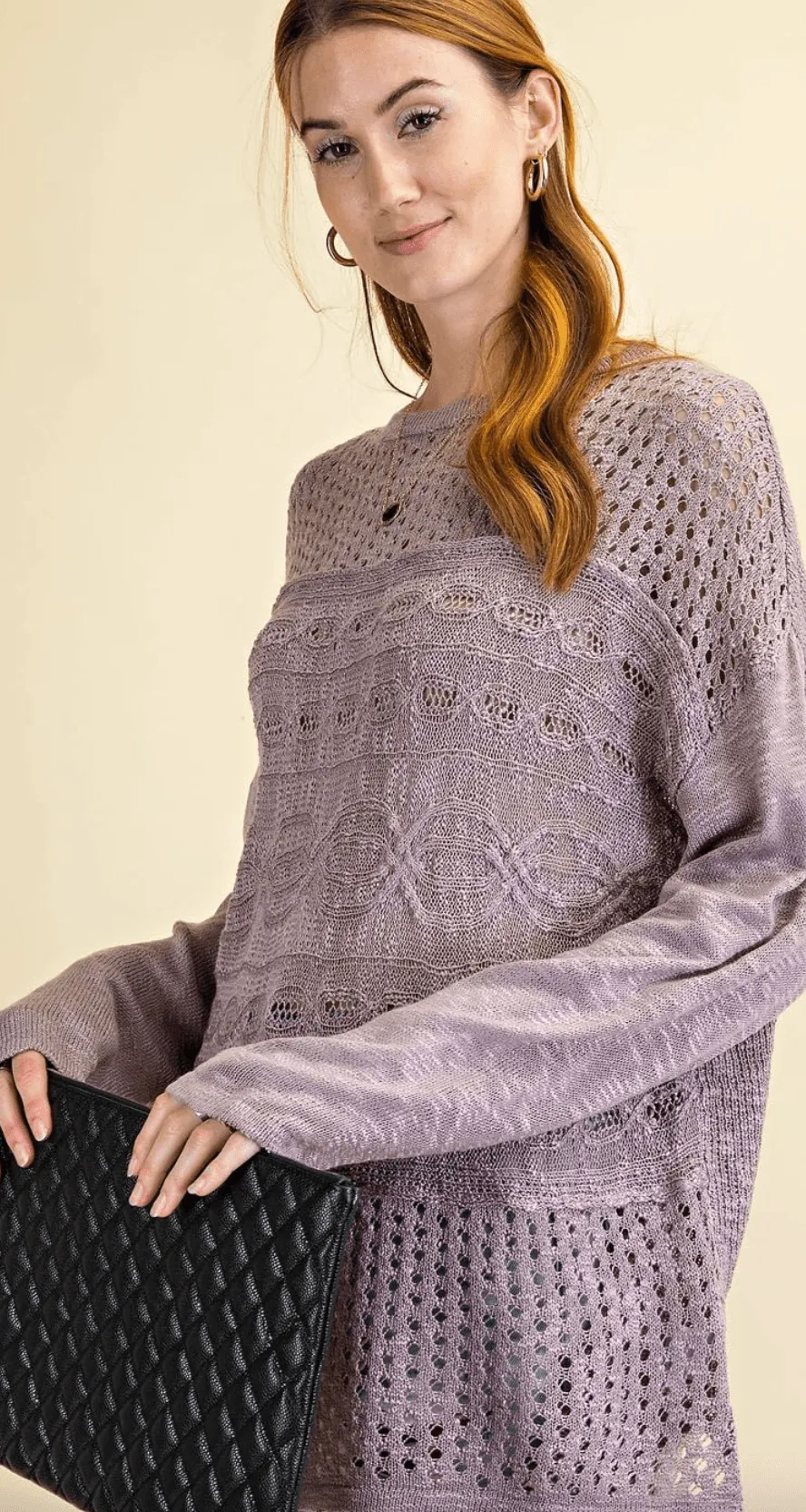 Easel Mauve Textured Pullover Sweater