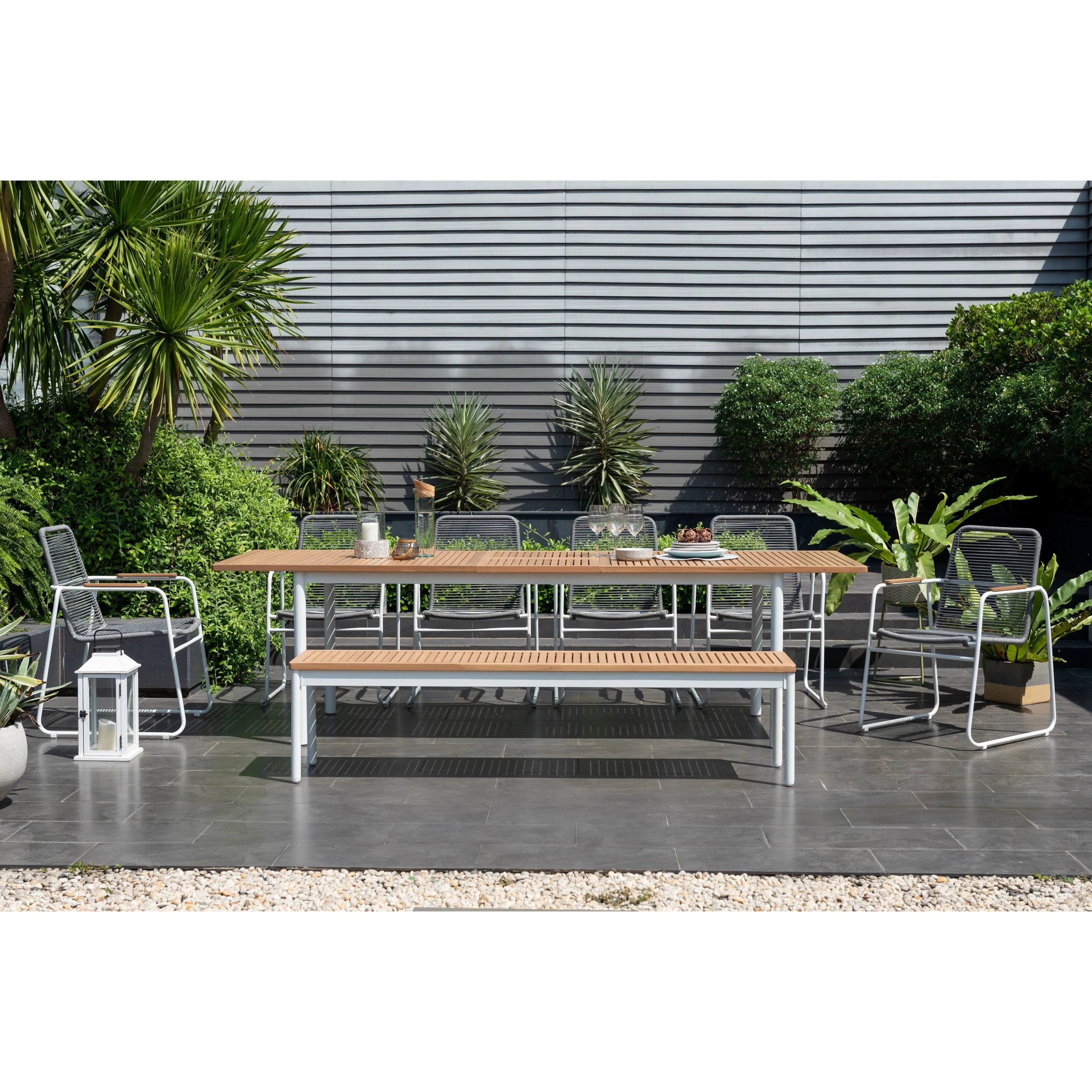 Edgartown 8pc Euro-Design Outdoor Dining Set - Extension 85-105" with Slatted Wood