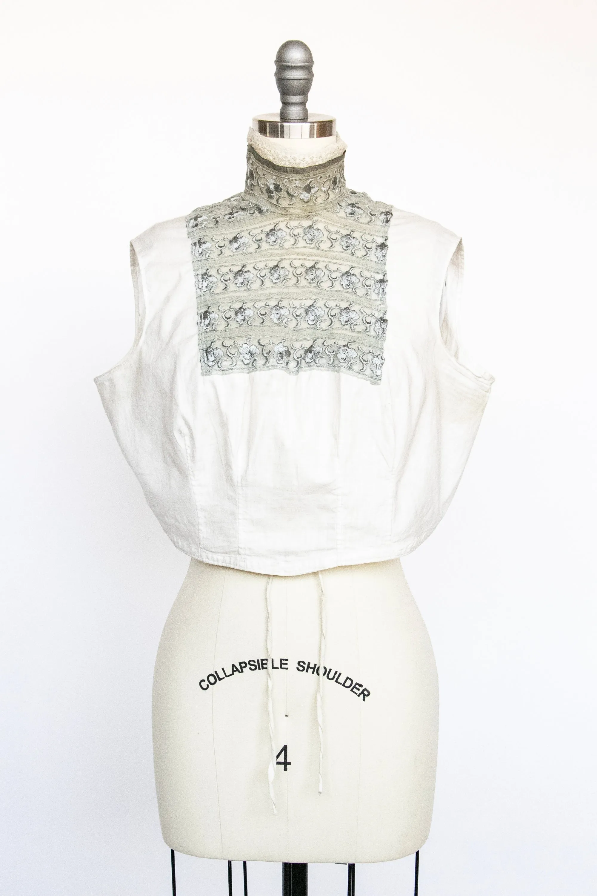 Edwardian Camisole Cotton Lace 1910s Corset Cover Cropped Blouse L / XL