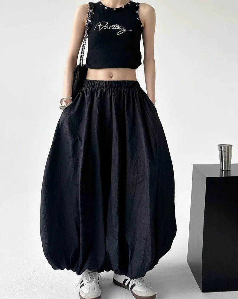 Elastic Waist Balloon Maxi Skirt