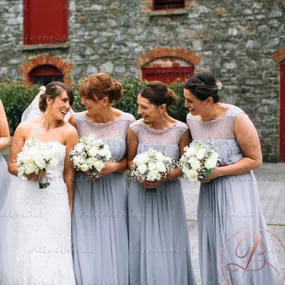 Elegant Light Gray Lace Chiffon Unique Square Neck Sleeveless Long Bridesmaid Dresses. AB1190