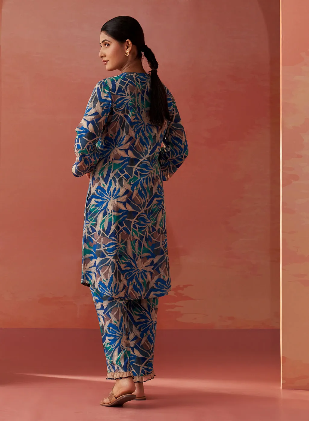 Emaira Blue Printed Rayon Co-ord Set for Women