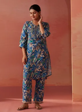 Emaira Blue Printed Rayon Co-ord Set for Women