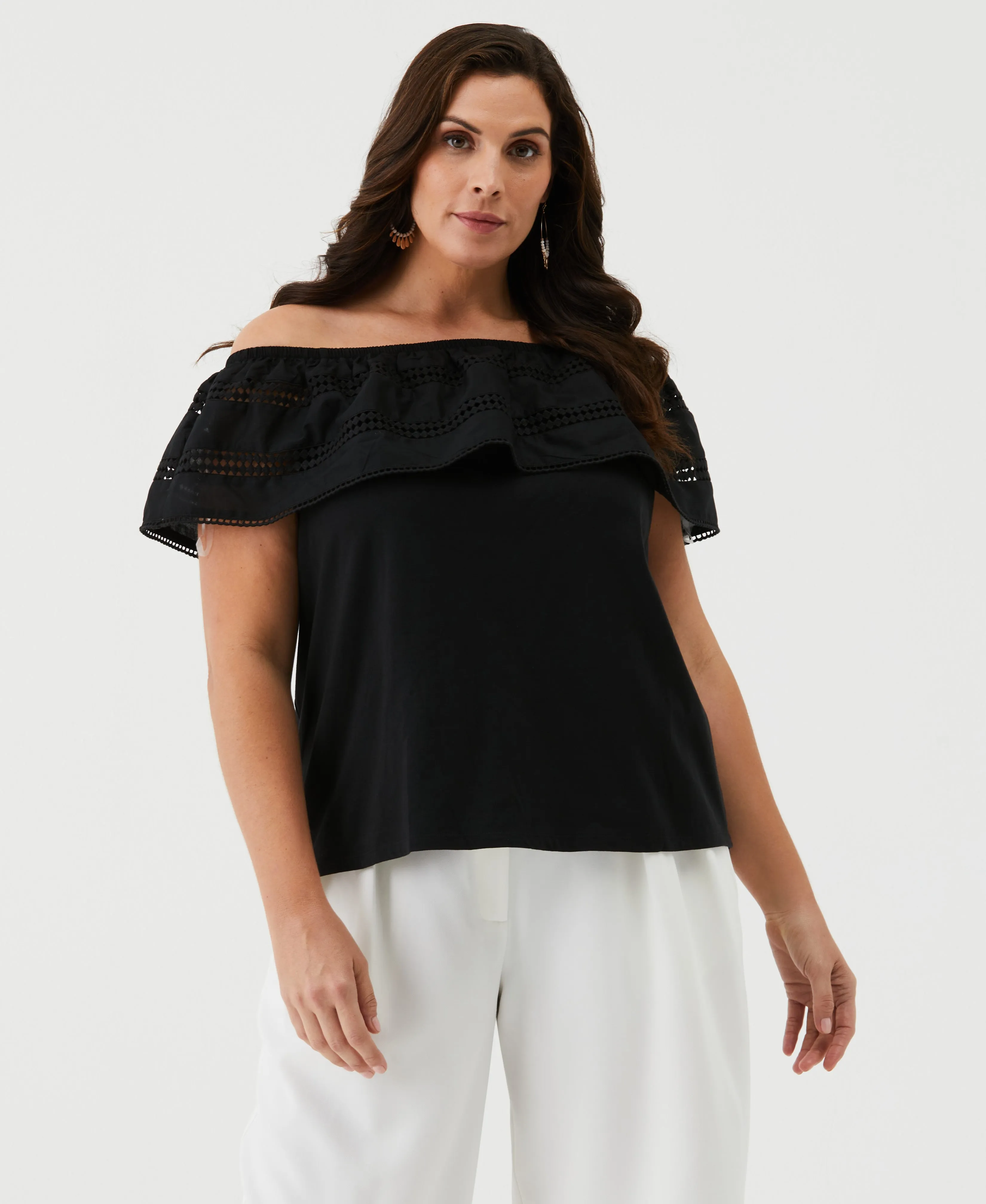 Embroidered Off The Shoulder Top