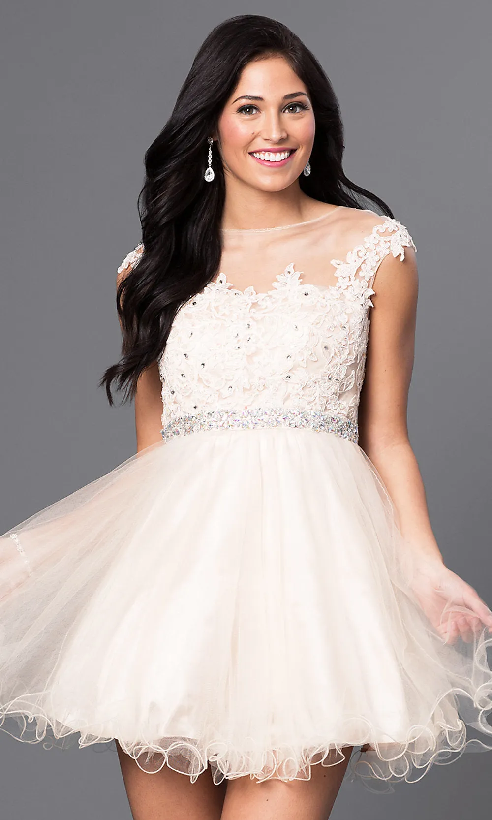 Embroidered Short Babydoll Formal Homecoming Dress