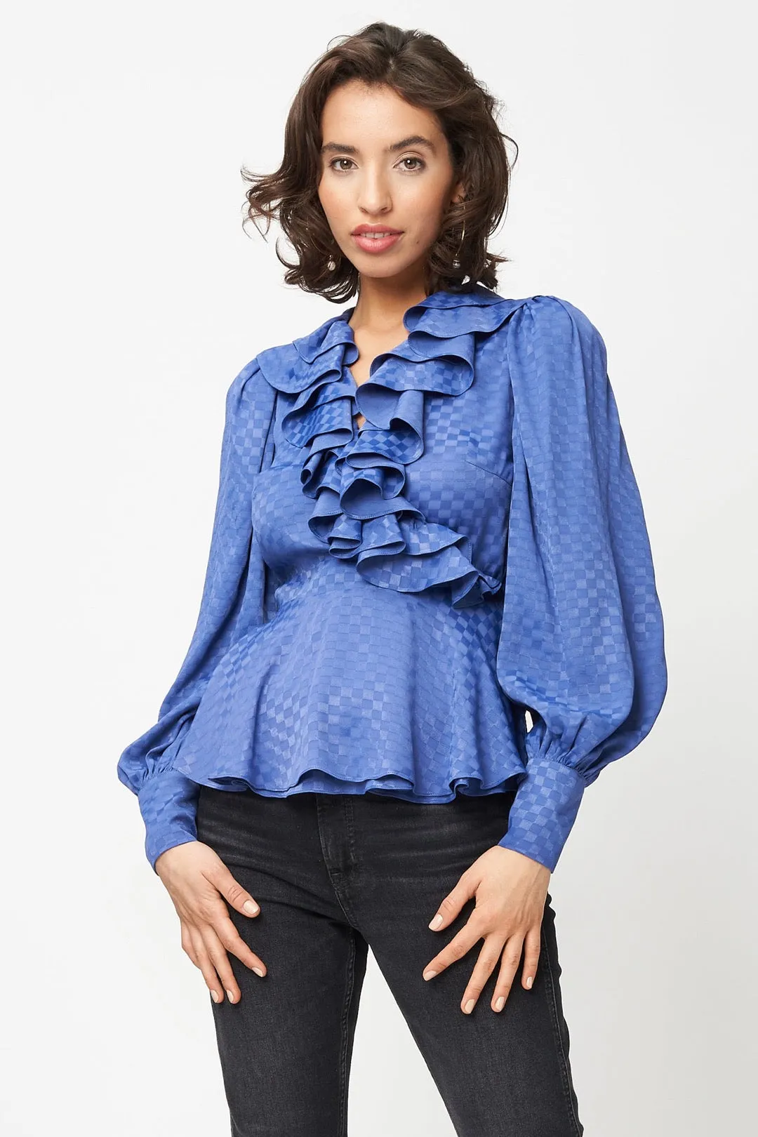 Erin Blouse Purple Checkerboard