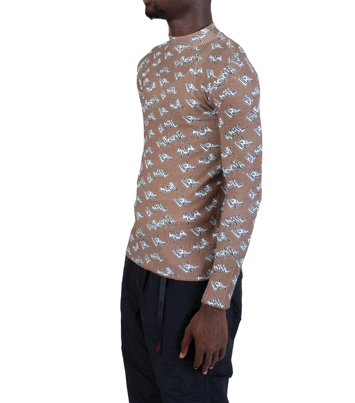 ERL Printed Waffle Long Sleeve T-Shirt Brown