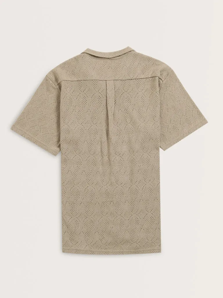 ETA Taupe Knit-Textured Relaxed-Fit Shirt