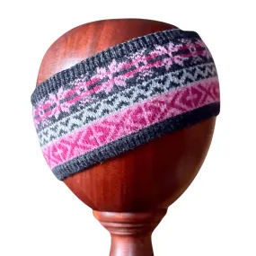 Fair Isle Knit Lambswool Headband - Lush Pink