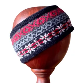 Fair Isle Knit Lambswool Headband - Red & Navy