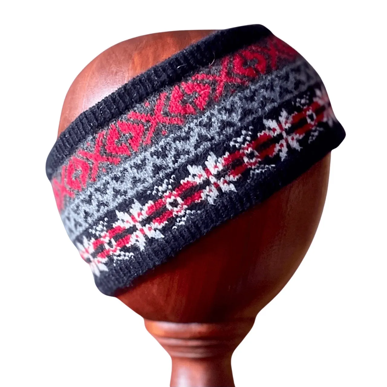 Fair Isle Knit Lambswool Headband - Red & Navy