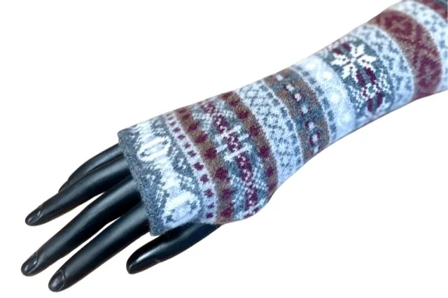 Fair Isle Knit Lambswool Wrist Warmers - Silver Grey