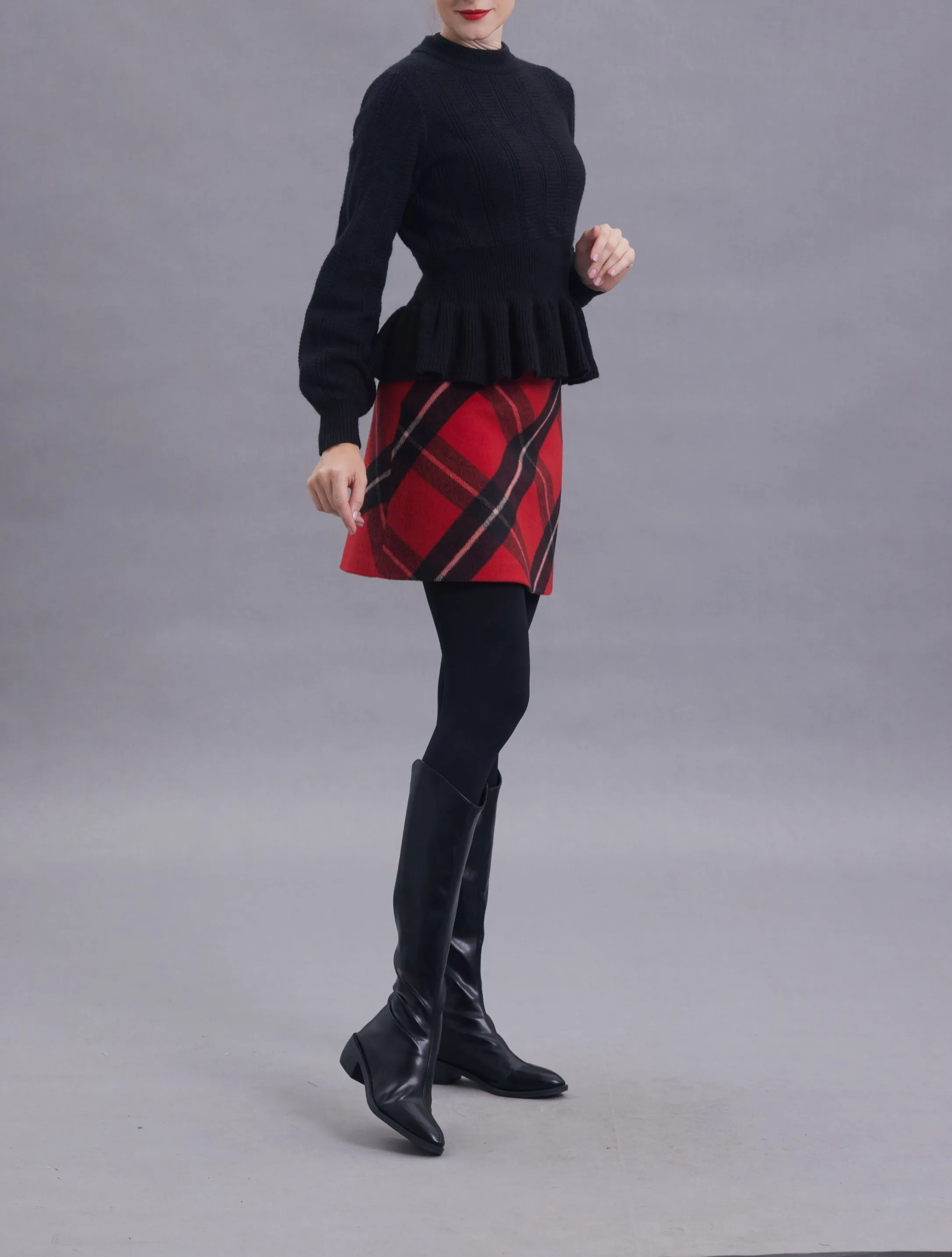 Fanny Red Plaid Wool Skirt