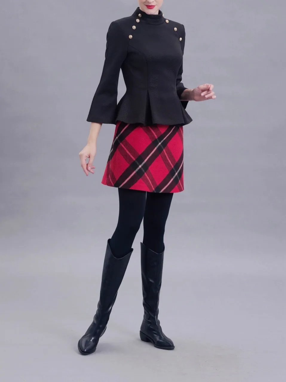 Fanny Red Plaid Wool Skirt