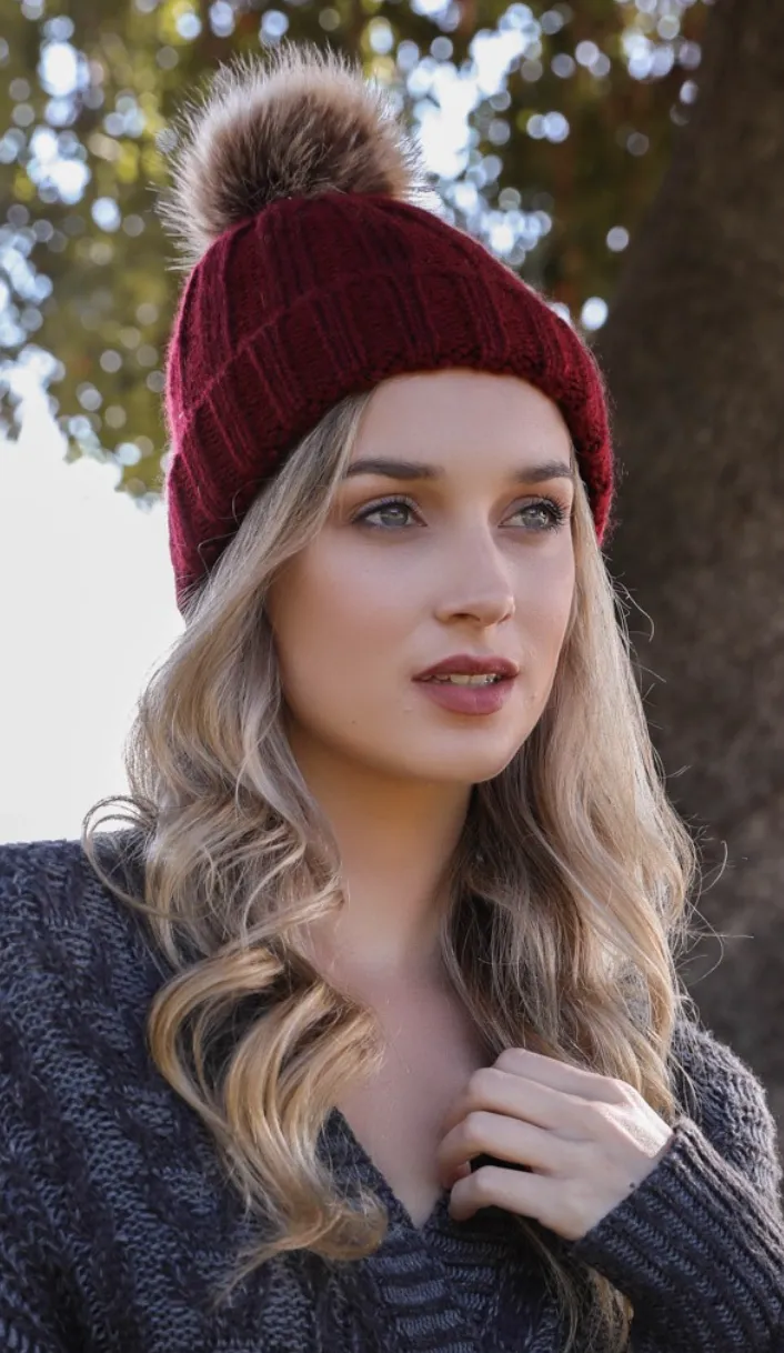 Faux Fur Pom Pom Beanie