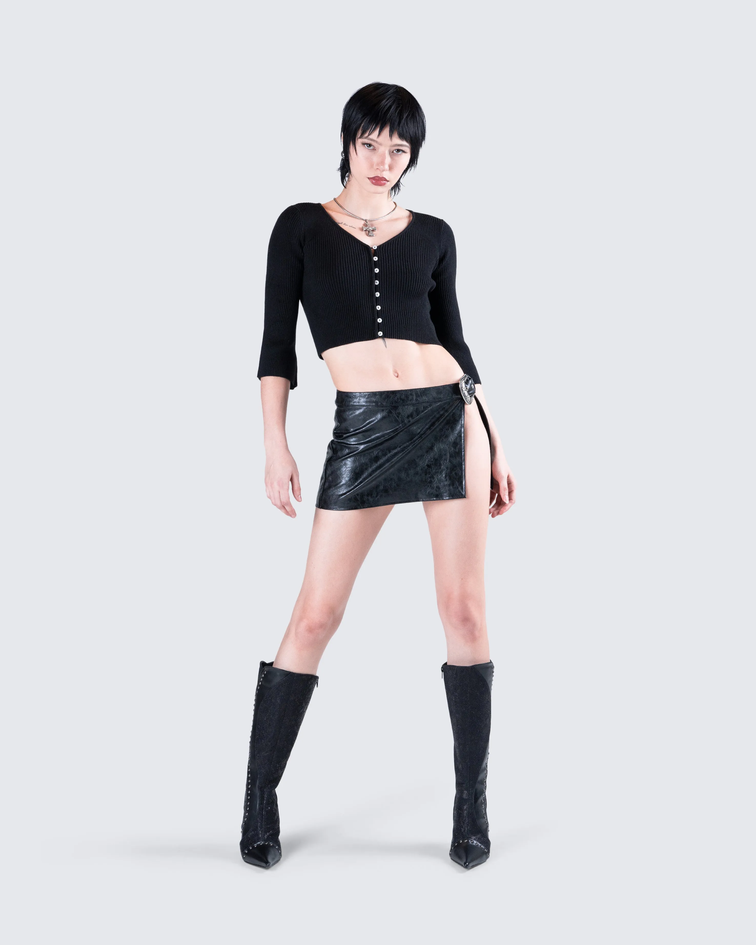 Fern Black Vegan Leather Mini Skirt