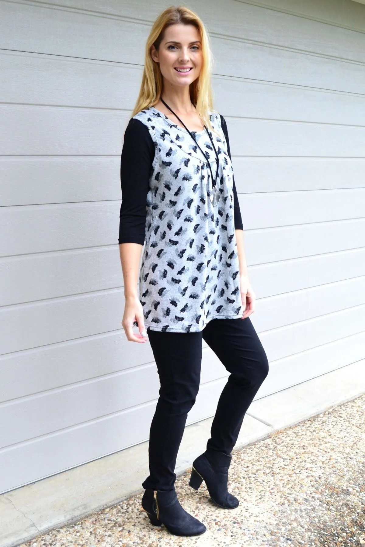 Fern Leaf Sleeveless Fleece Tunic Top