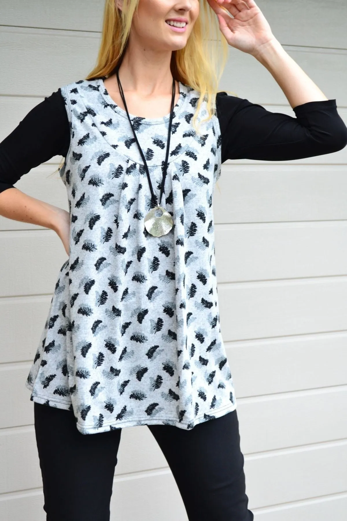 Fern Leaf Sleeveless Fleece Tunic Top