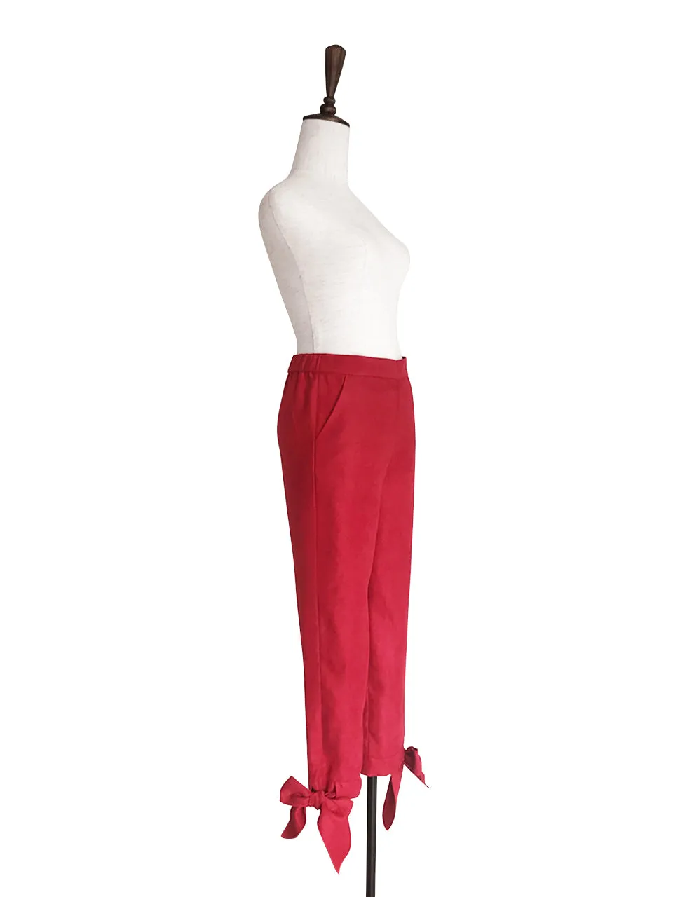 Final Sale! Red Tie Bow Detail Stretch Ankle Trousers