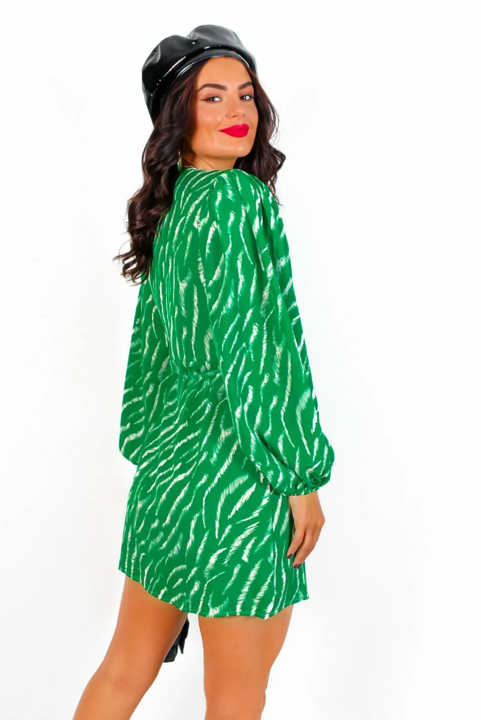 First Love - Green Zebra Mini Wrap Dress