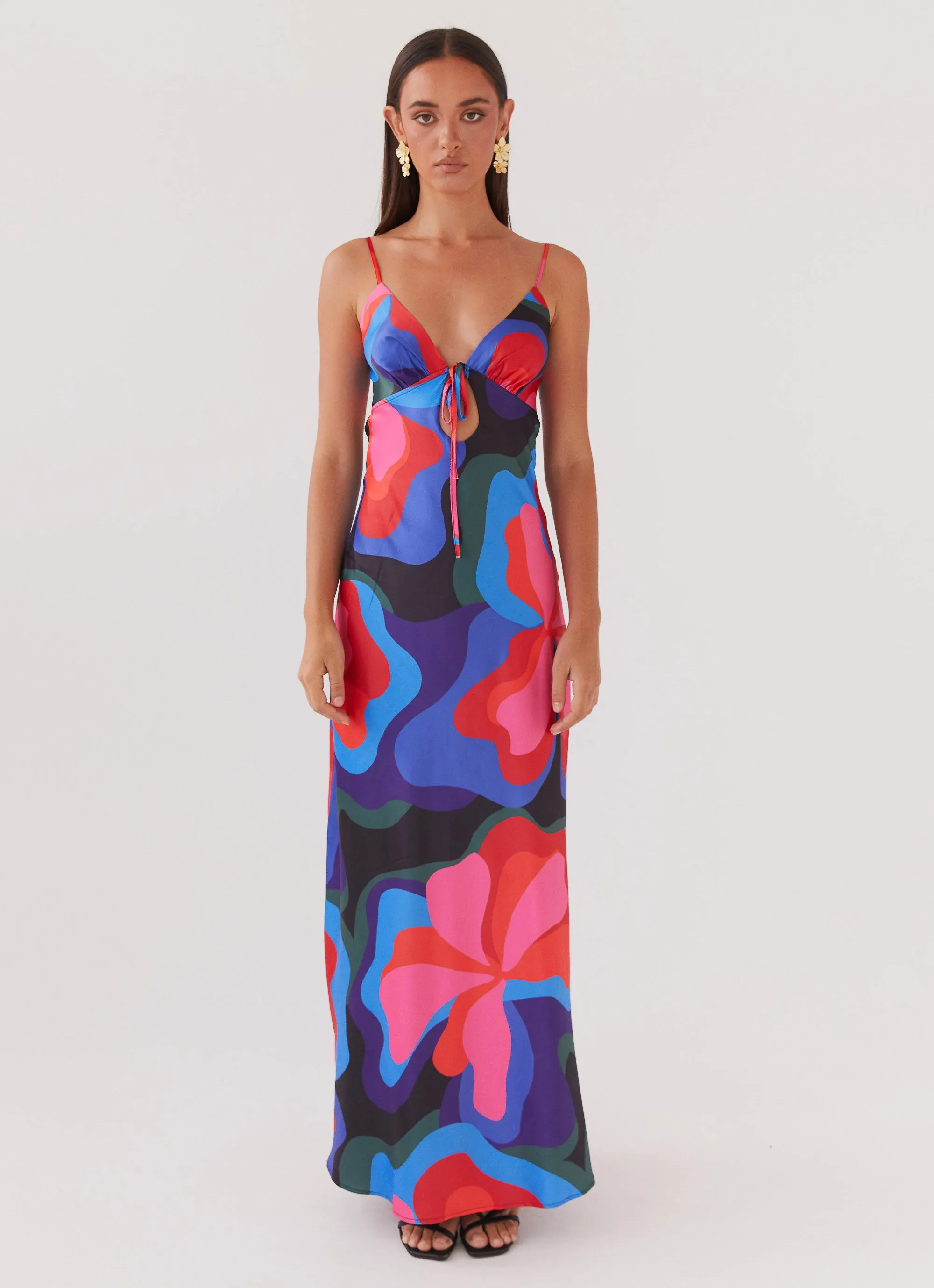 Flora Satin Maxi Dress - Floral Fantasy