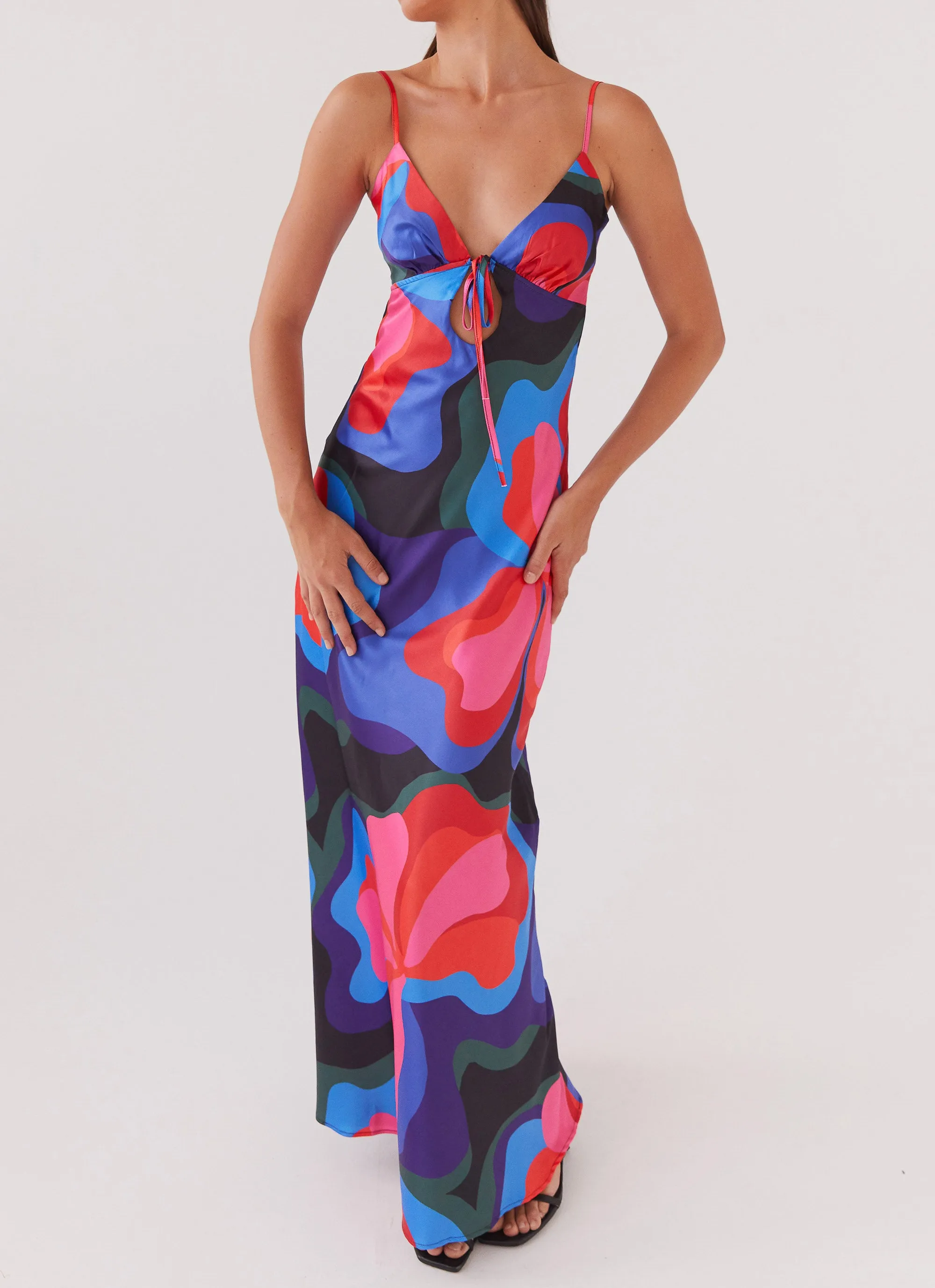 Flora Satin Maxi Dress - Floral Fantasy