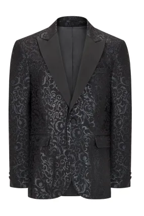 Floral Glitter Peak Lapel Tuxedo - Black