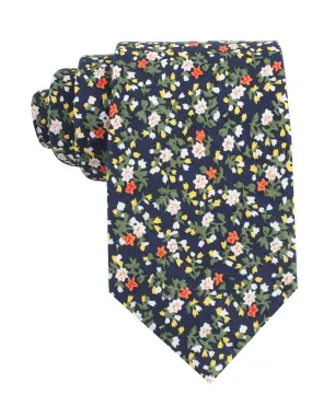 Floral Tie - Navy with Orange, Yellow, White & Green