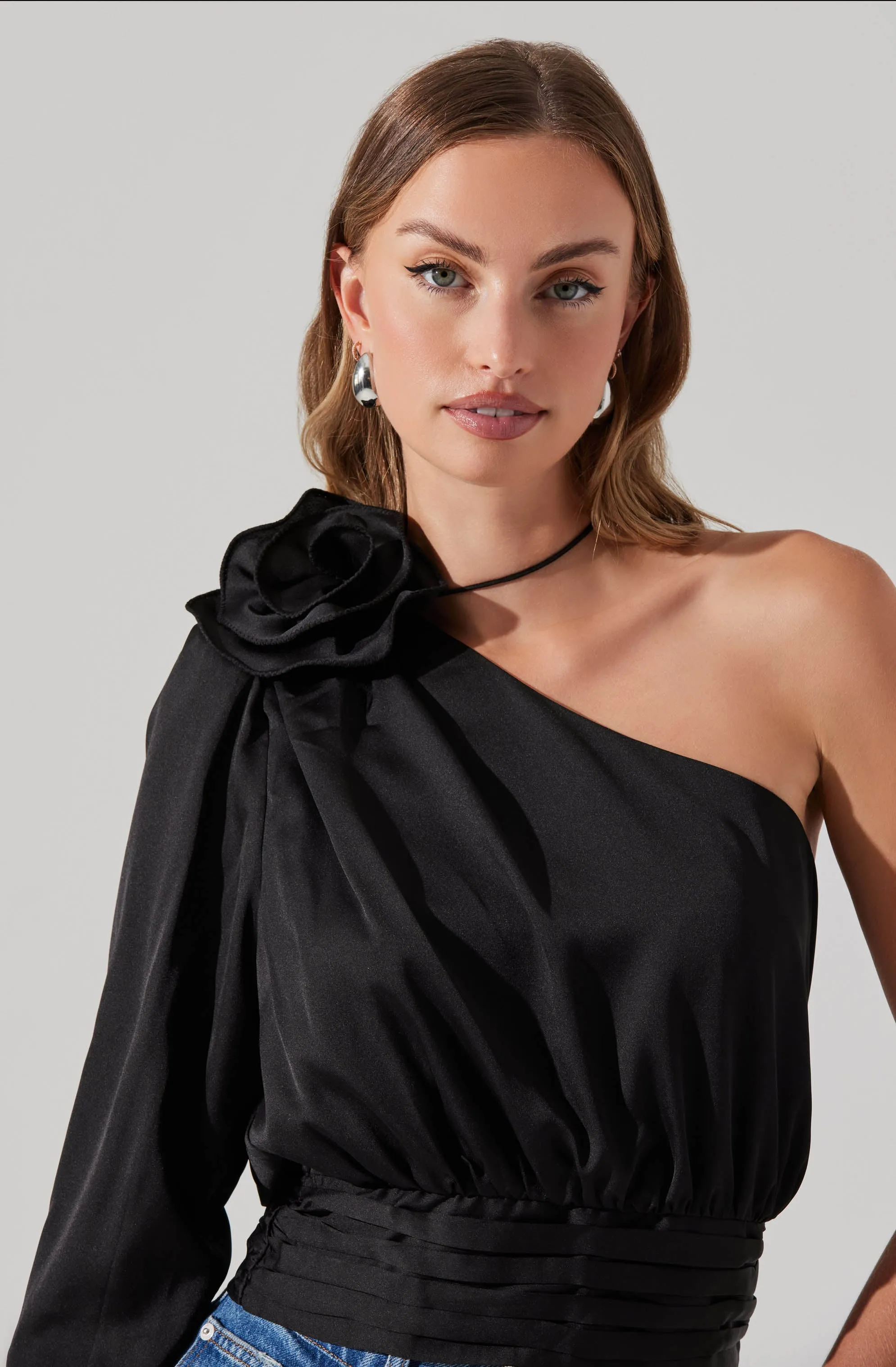 Flower Corsage Asymmetrical Top