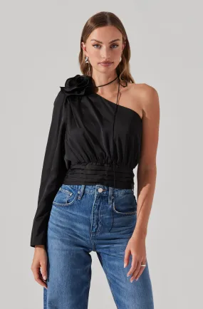 Flower Corsage Asymmetrical Top