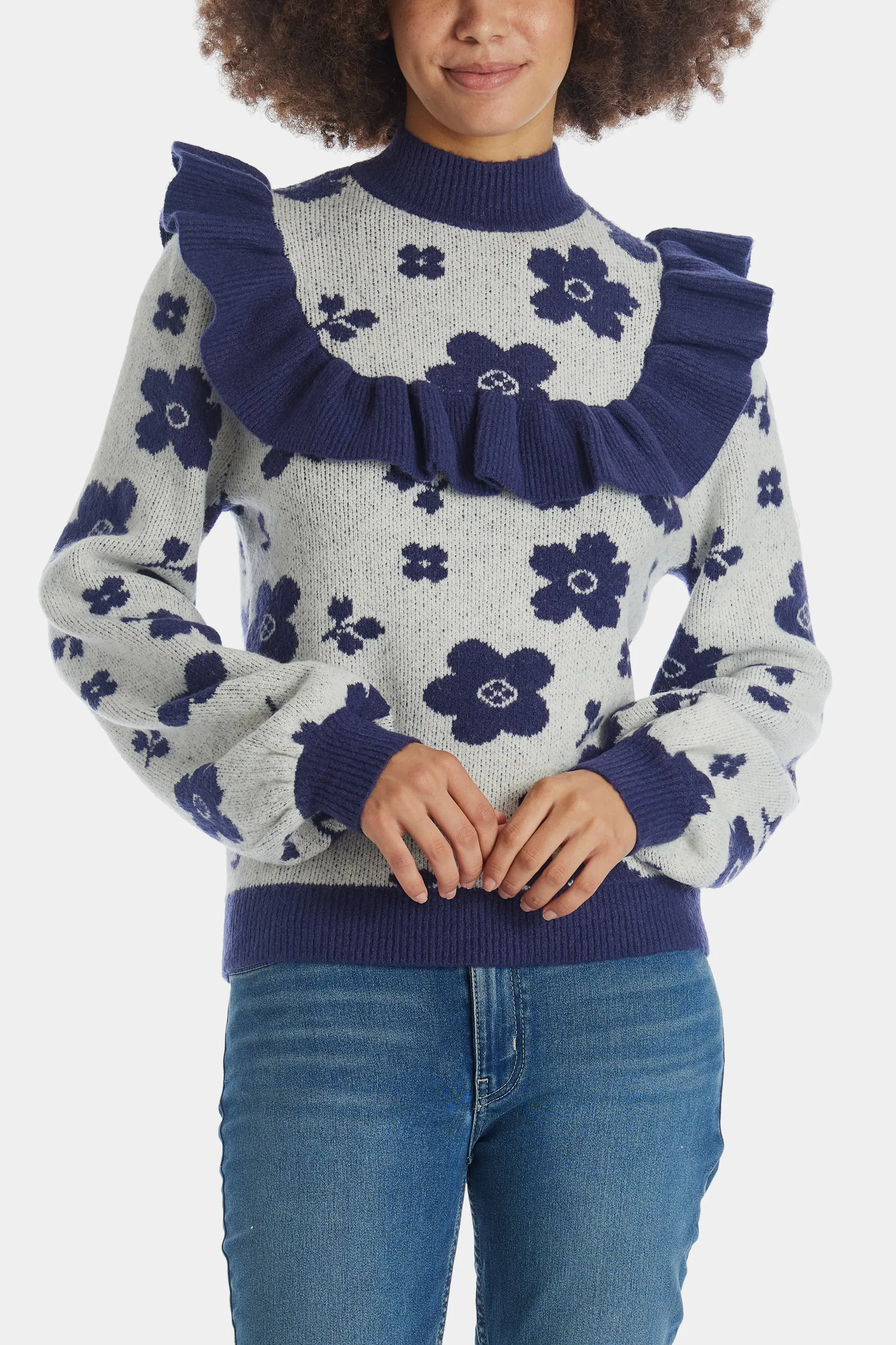 Flower School Ruffle Mock Neck Sweater