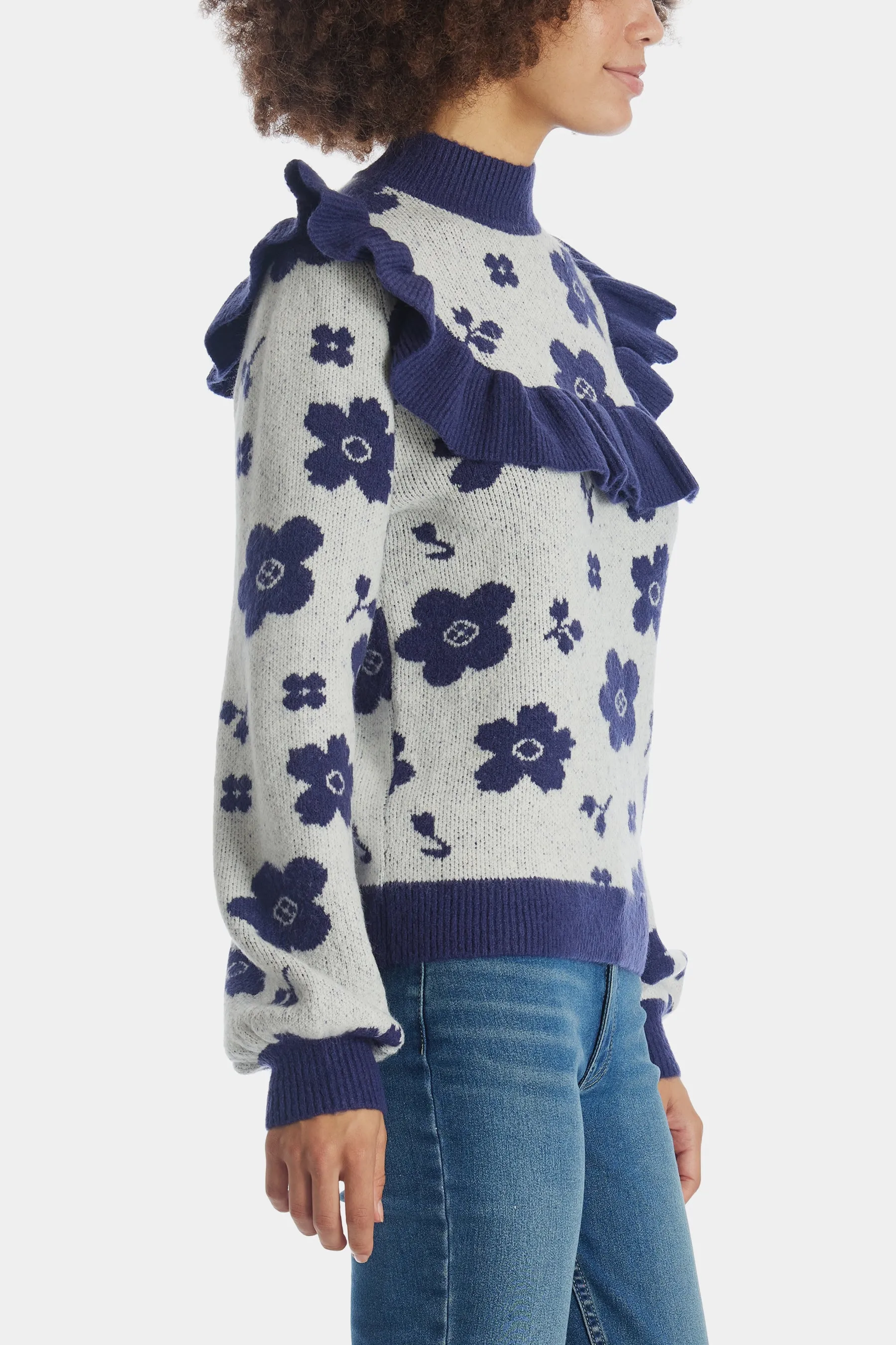 Flower School Ruffle Mock Neck Sweater