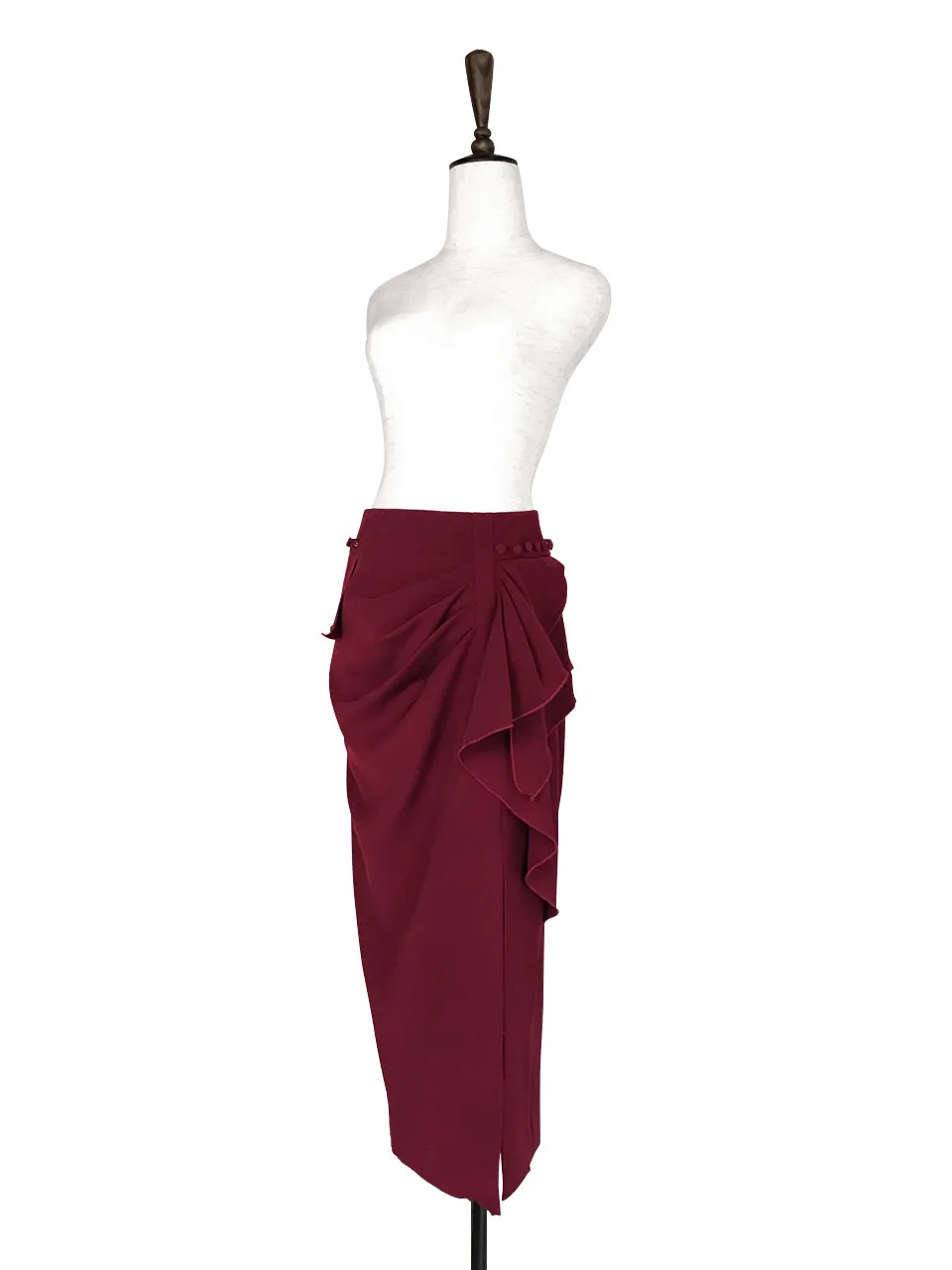 Further Sale! Burgundy Ruffle Side Ponte Pencil Maxi Skirt