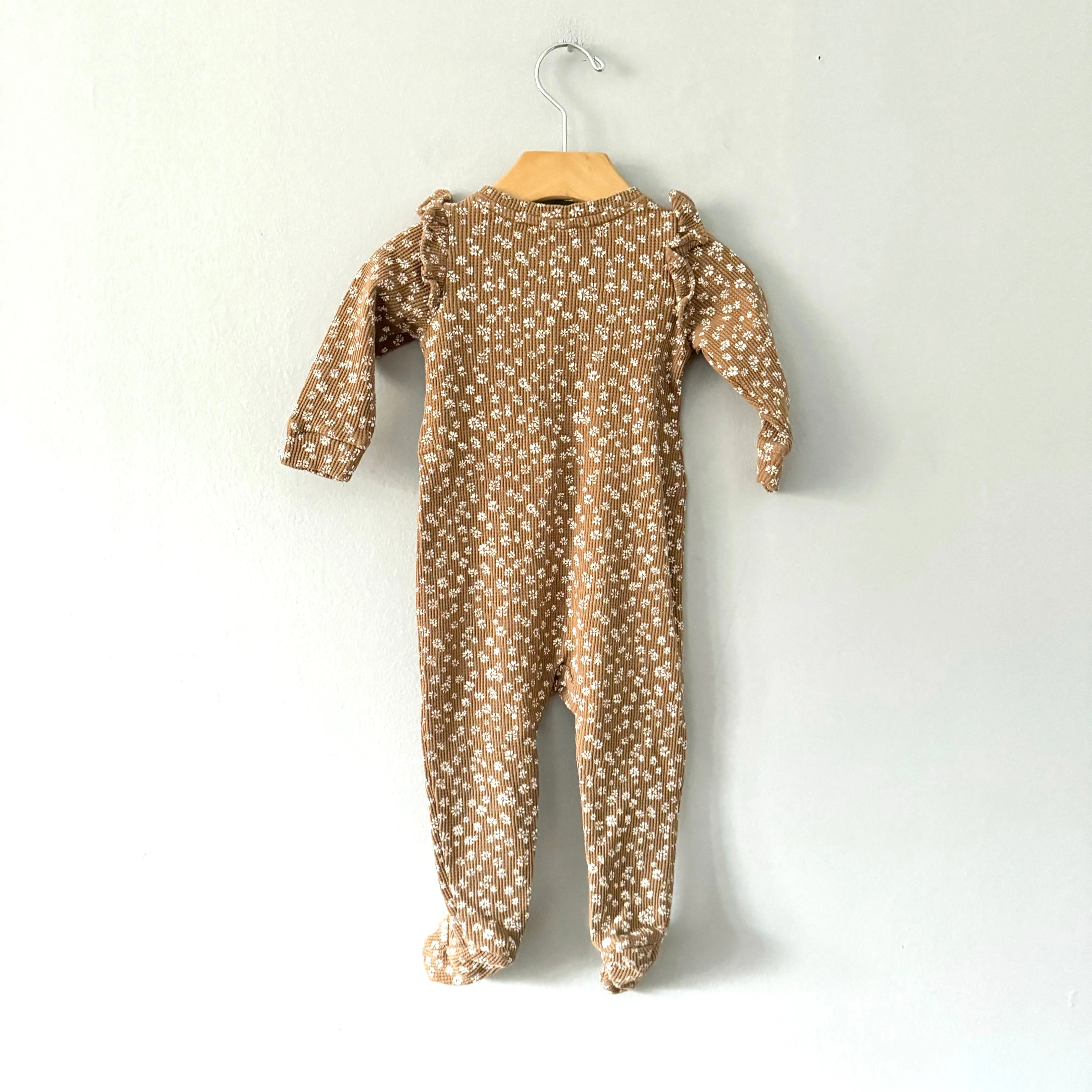 Gap / Brown waffle x floral romper / 6-9M