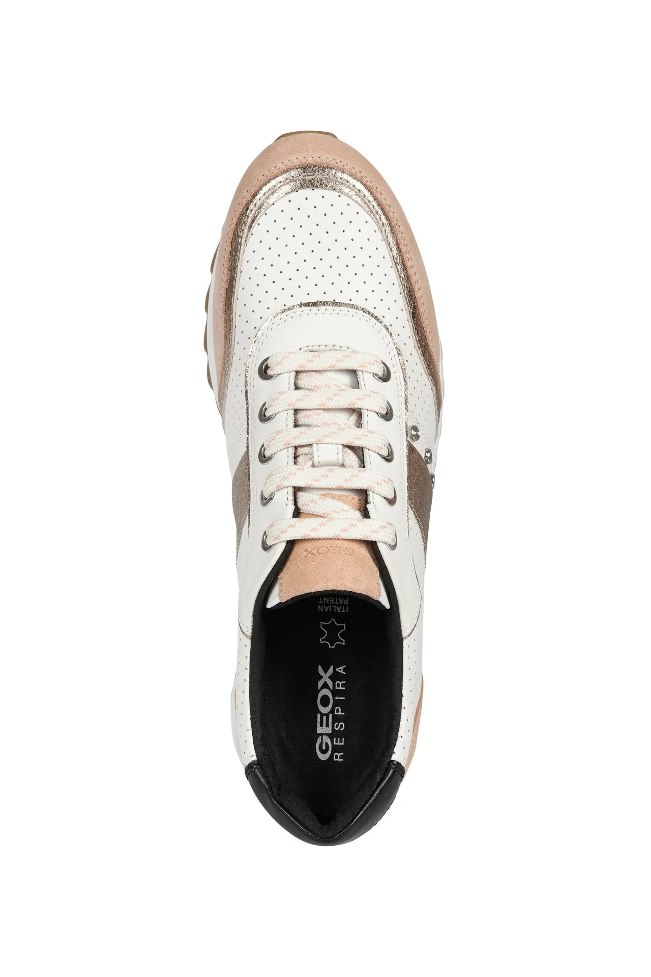 Geox Ladies Tabelya Lace Up Sneaker White/Apricot