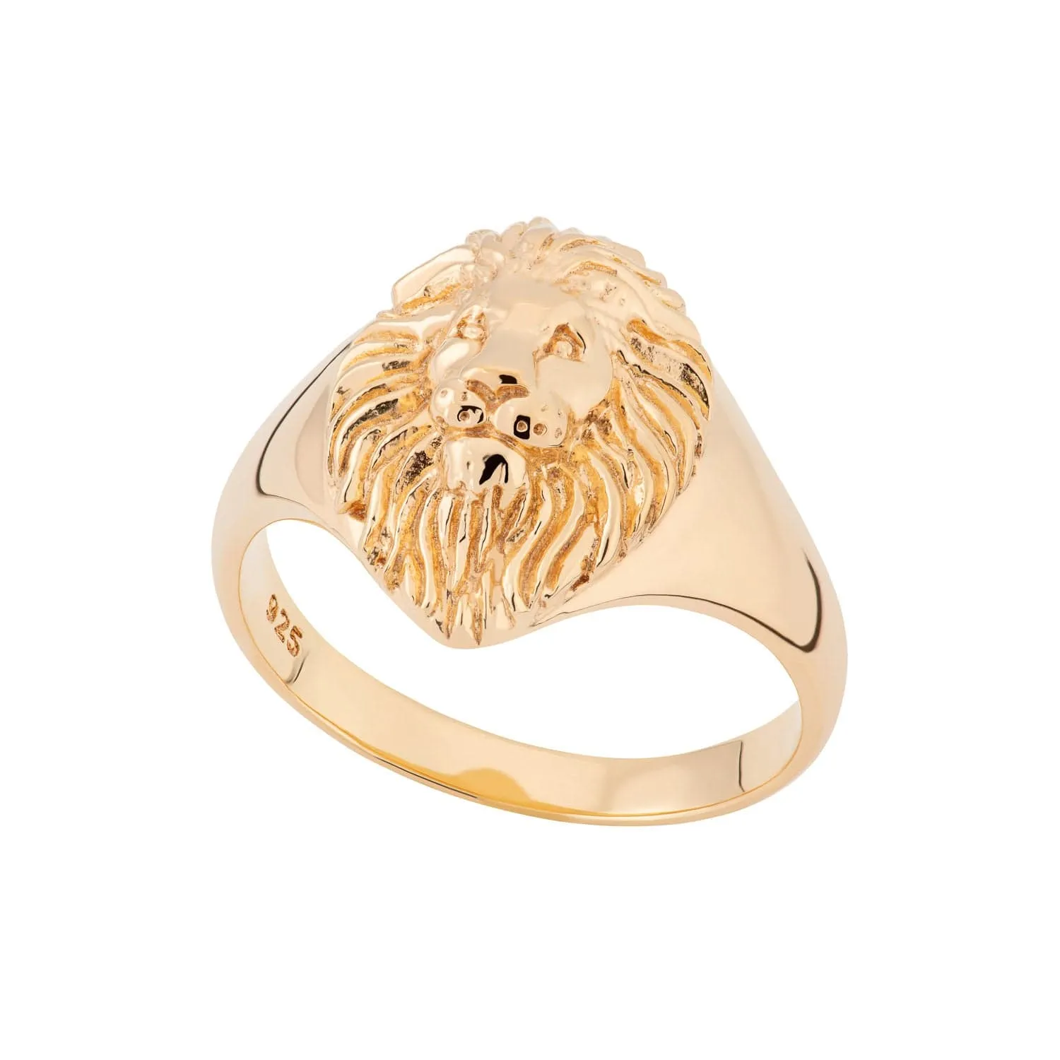 Gold Plated Lion Head Signet Ring