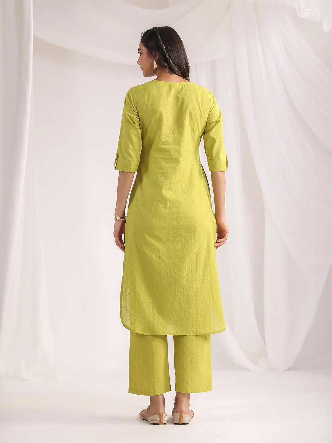 Green Cotton Jacquard Regular Co-ord Set