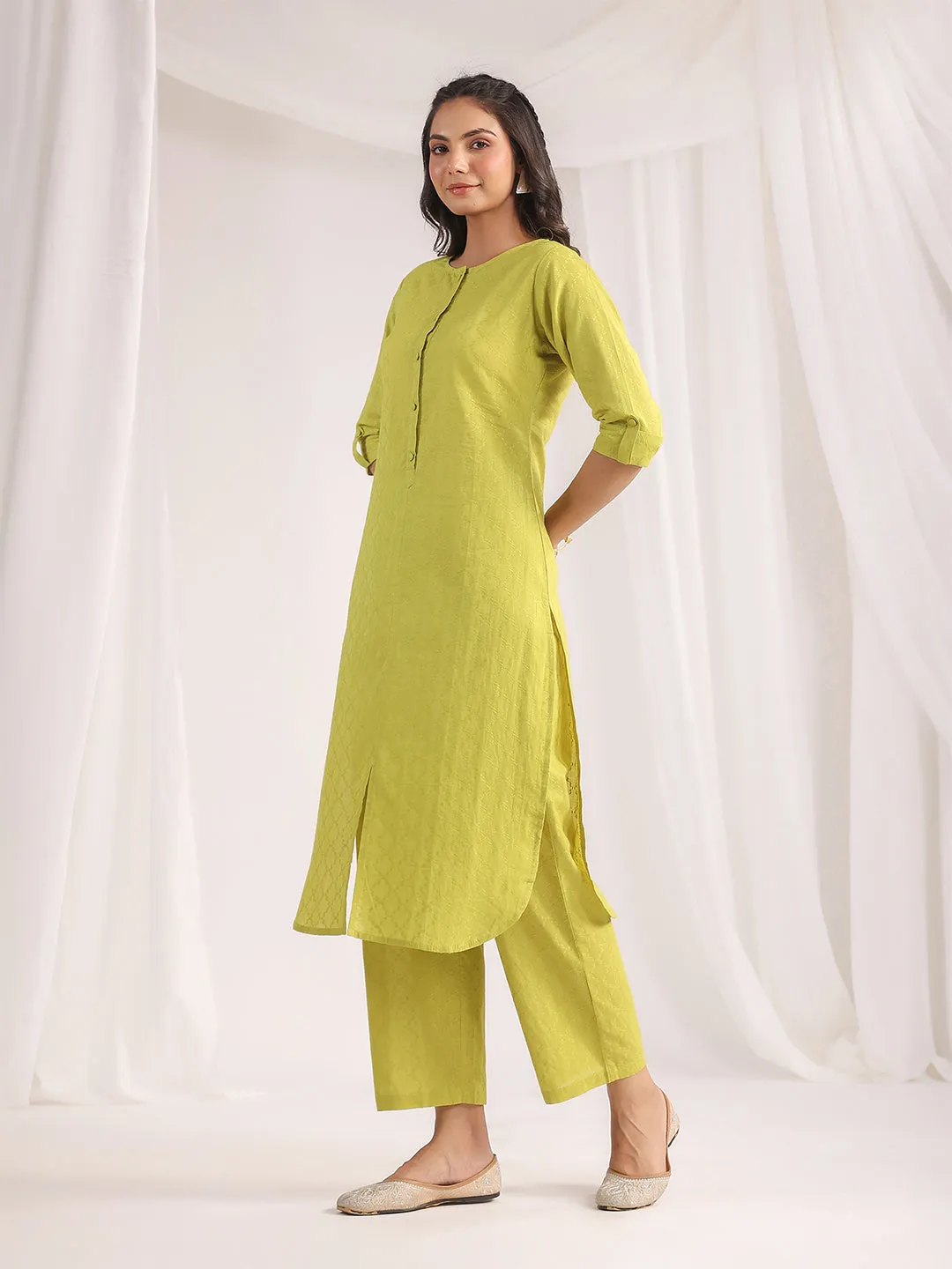 Green Cotton Jacquard Regular Co-ord Set