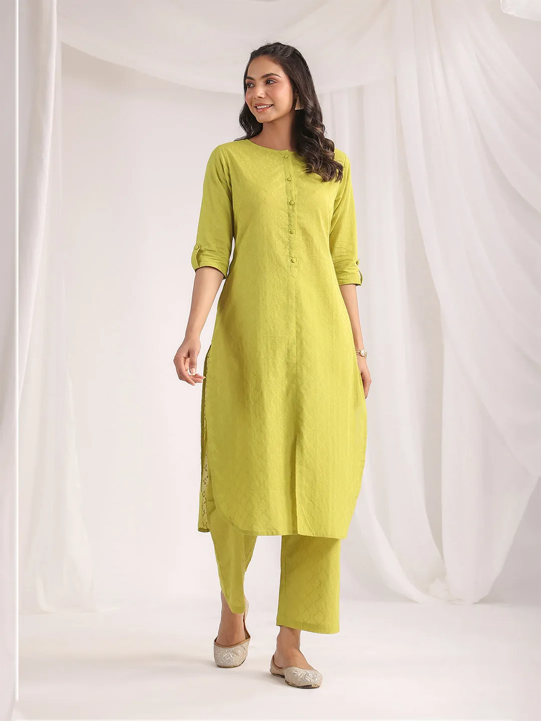 Green Cotton Jacquard Regular Co-ord Set