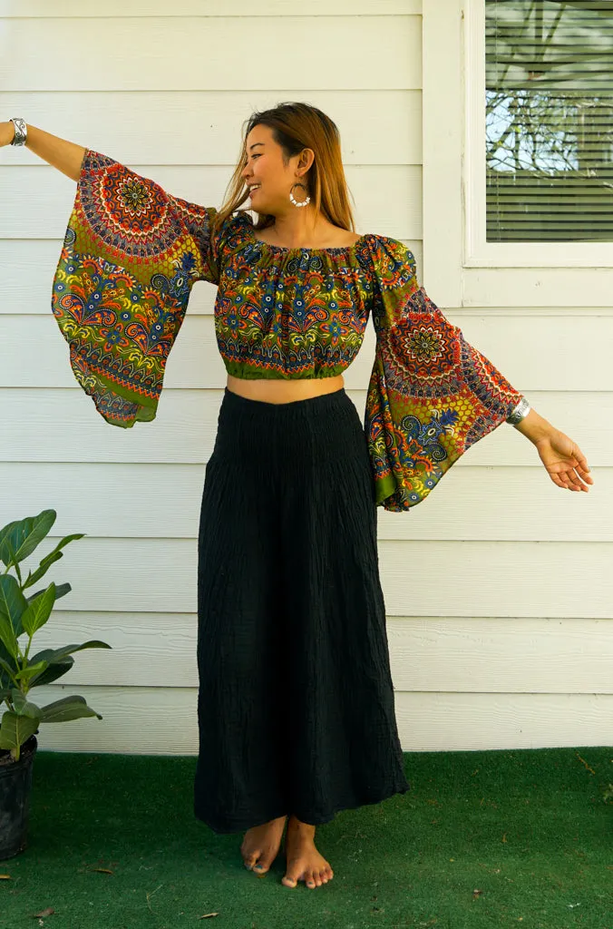 Green Mandala Bell Sleeves Top