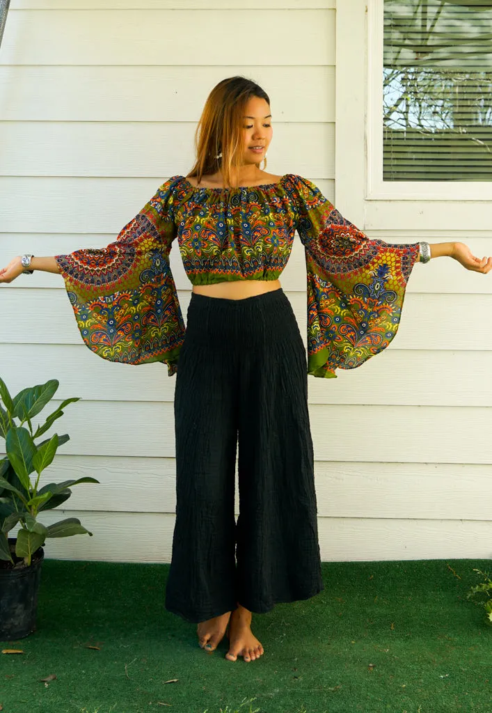 Green Mandala Bell Sleeves Top