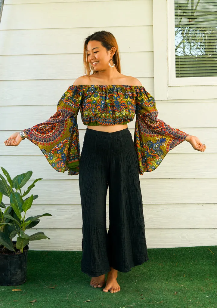 Green Mandala Bell Sleeves Top