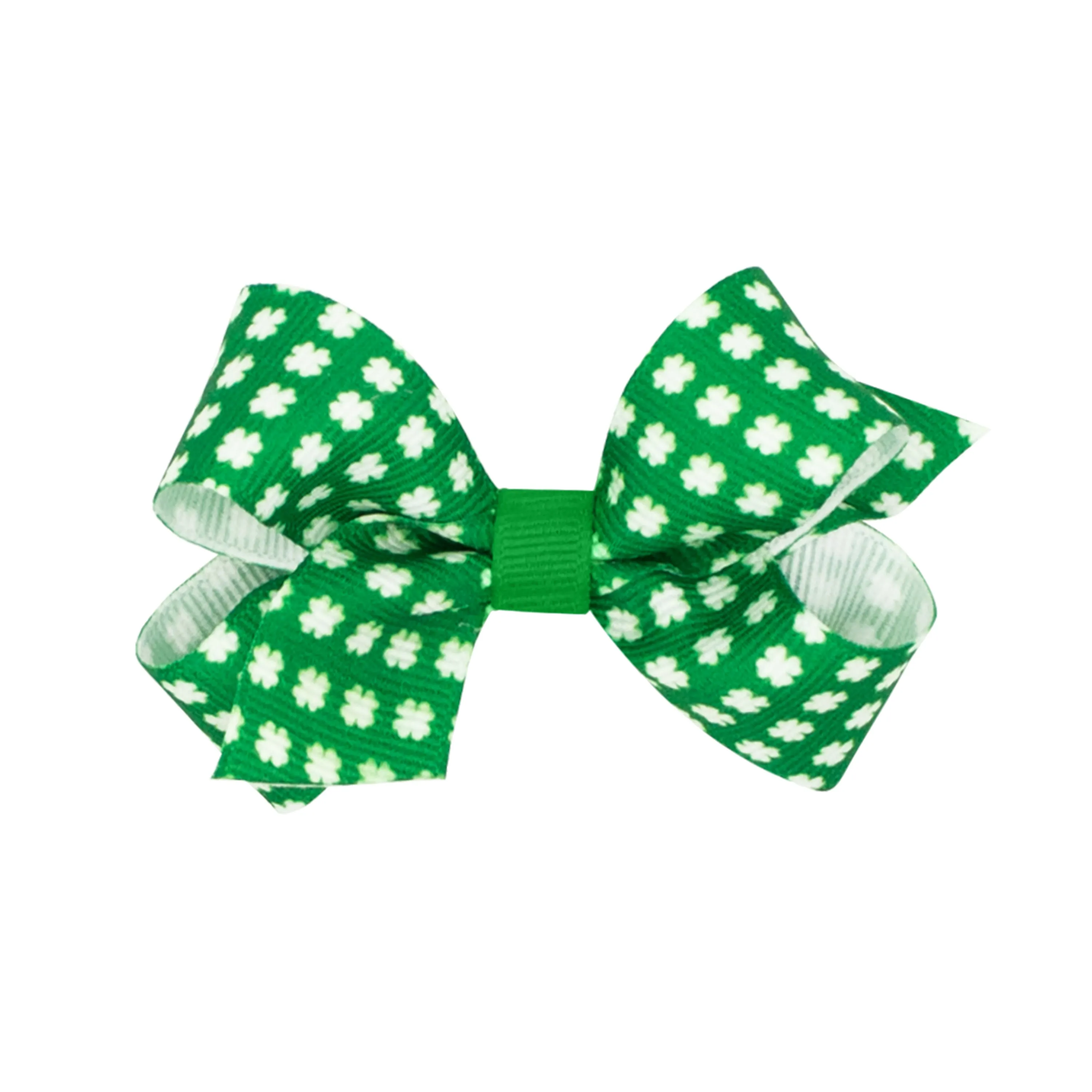 Green with with White Shamrocks Print Hair Bow on Clippie